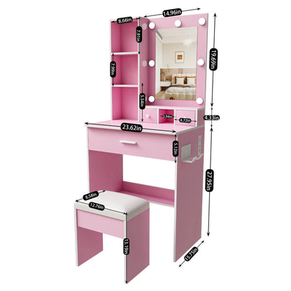 Vanity Table with Mirror and Hairdryer Holder