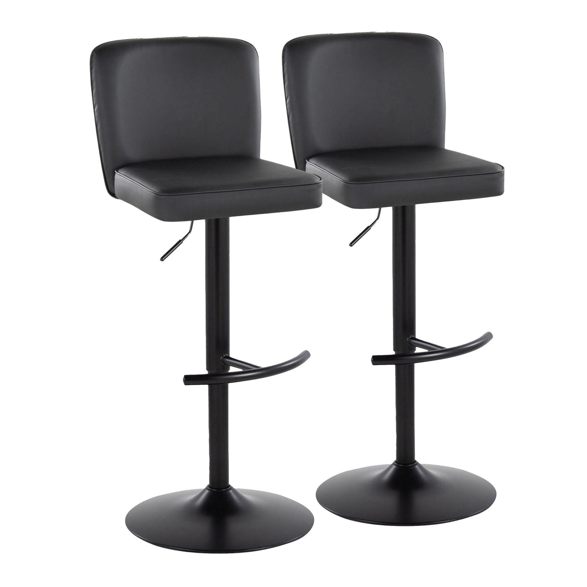 Contemporary adjustable barstool set with swivel and Rounded T Footrest, black upholstery, set of 2 on Tampa Home & Garden Store
