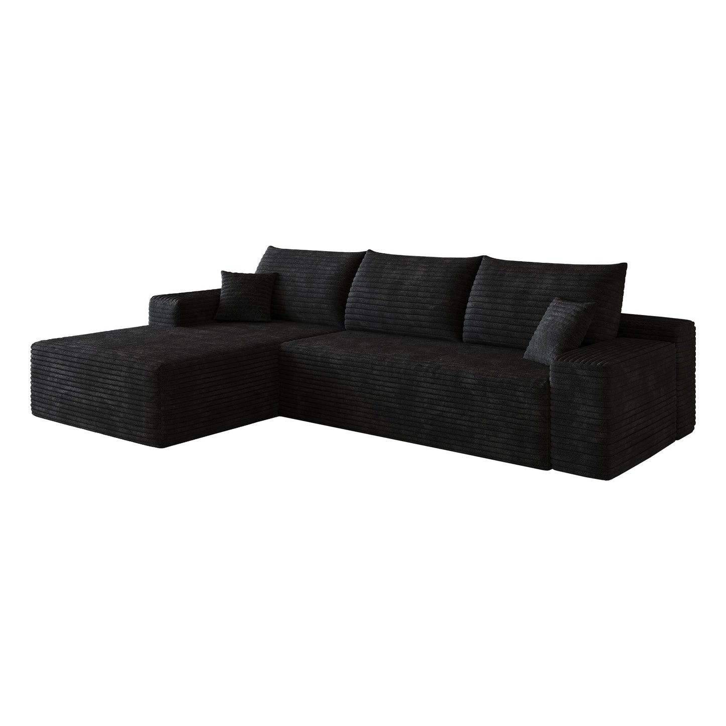 107" Cloud Sectional Couch with L-Shape Chaise by HouseOfZazla in black textured fabric on Tampa Home & Garden Store