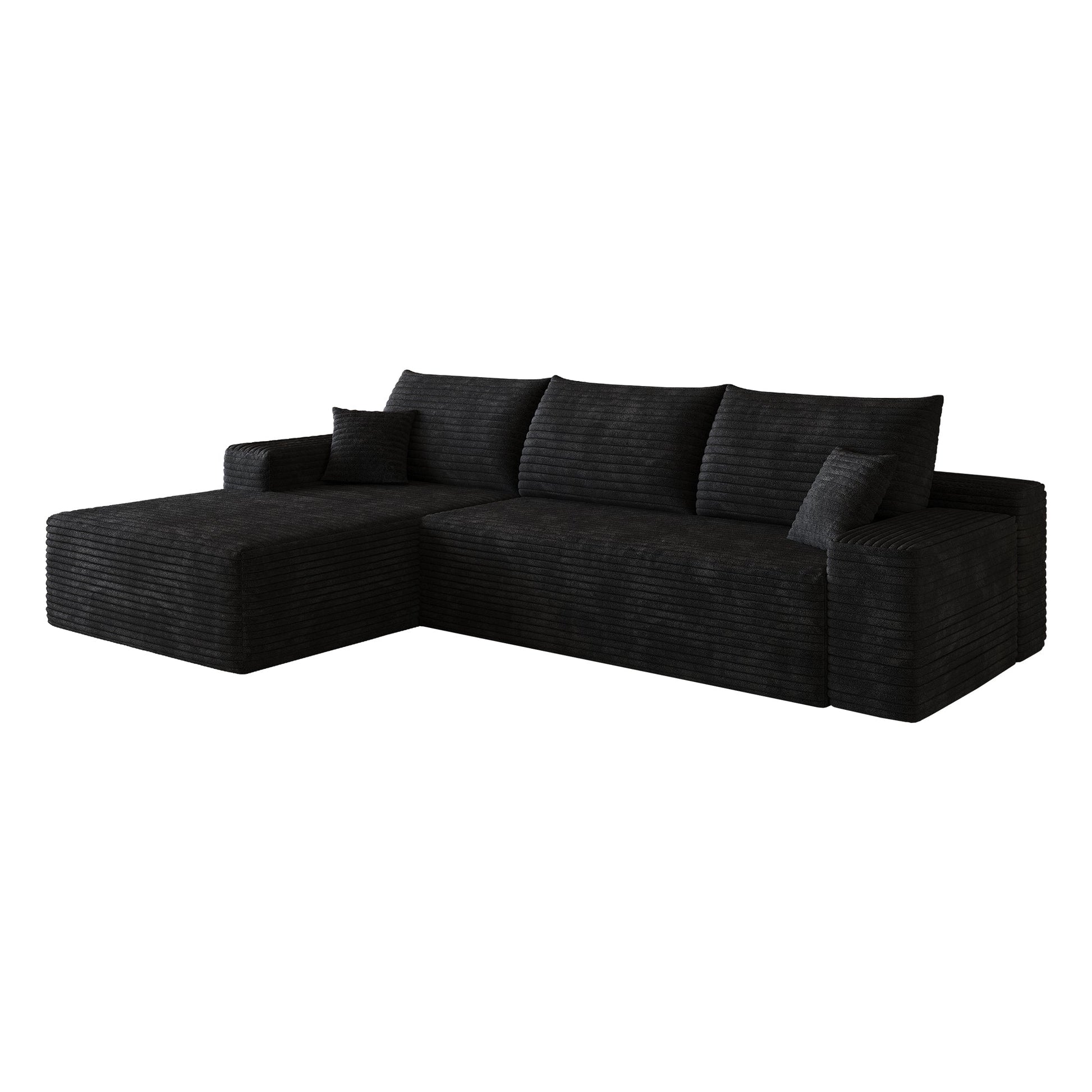 107" Cloud Sectional Couch with L-Shape Chaise by HouseOfZazla in black textured fabric on Tampa Home & Garden Store