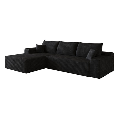 107" Cloud Sectional Couch with L-Shape Chaise by HouseOfZazla in black textured fabric on Tampa Home & Garden Store
