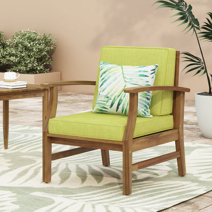 Perla Contemporary Club Chair outdoor arm chair with water resistant cushion, lime green fabric and wooden frame on Tampa Home & Garden Store