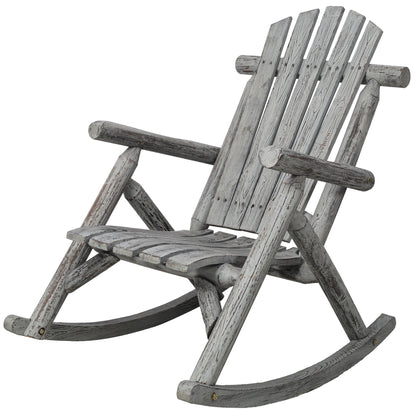 Durable Wooden Porch Rocker Fir Log Rocking Chair in weathered gray wood by HouseOfZazla on Tampa Home & Garden Store