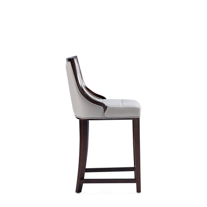 White bar height stool with solid wood frame and grey upholstered seat HouseOfZazla on Tampa Home & Garden Store