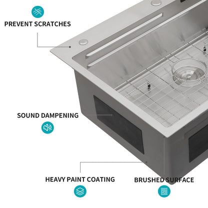 Brushed Waterfall Sink with Faucet and Cup Washer