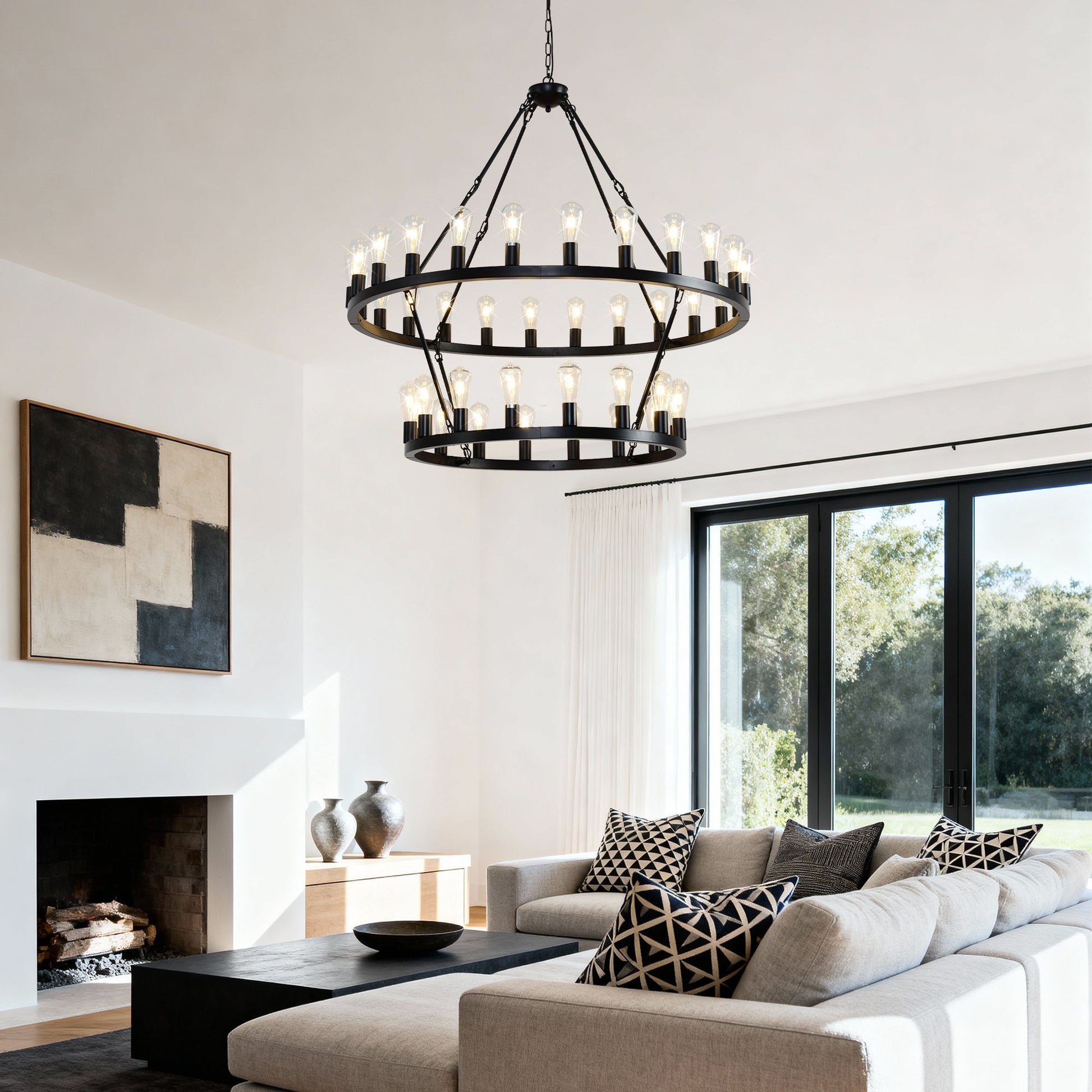 47.24-inch matte black wagon wheel chandelier with 36 lights by HouseOfZazla on Tampa Home & Garden Store