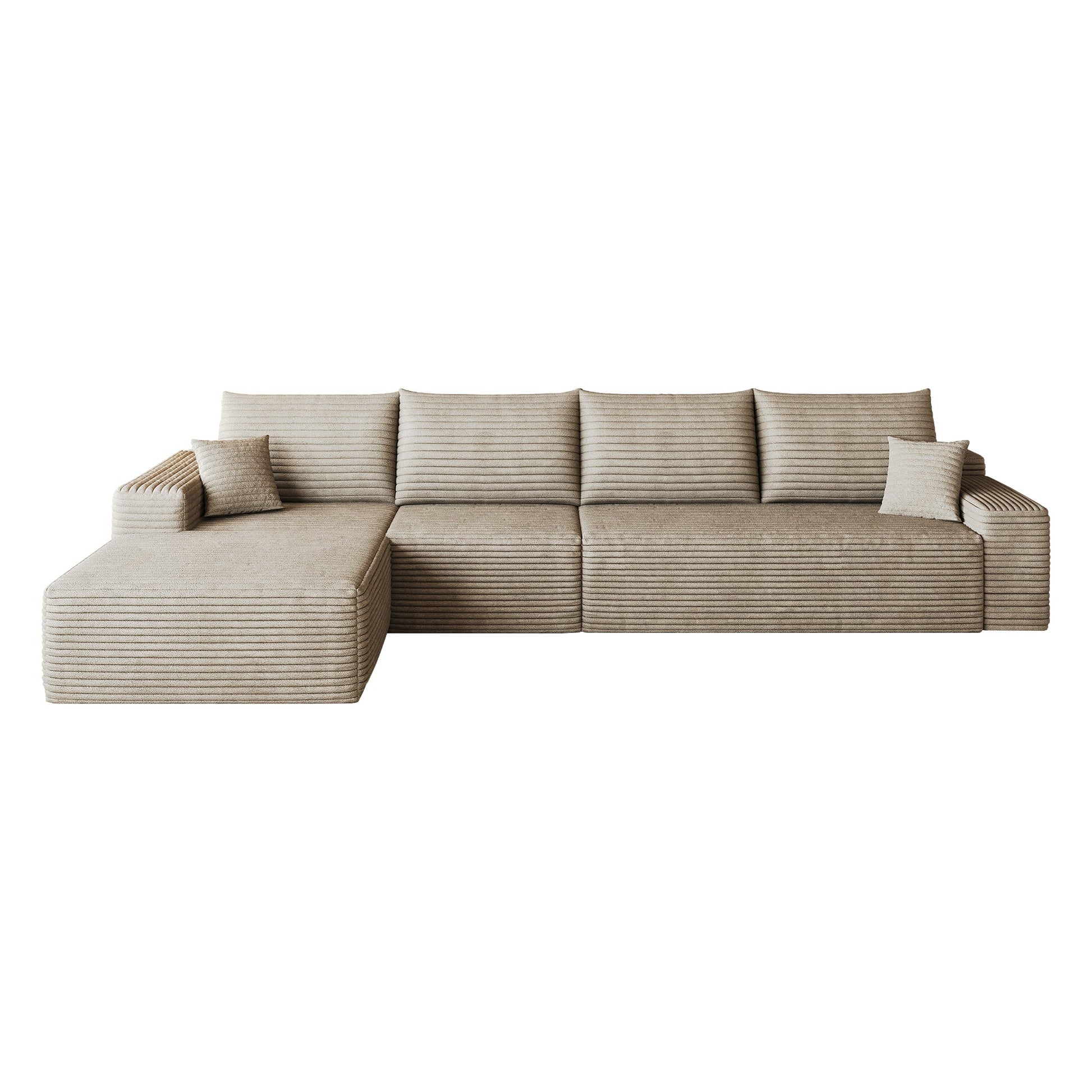 135in Cloud sectional sofa with L-shaped chaise in beige striped fabric by HouseOfZazla on Tampa Home & Garden Store
