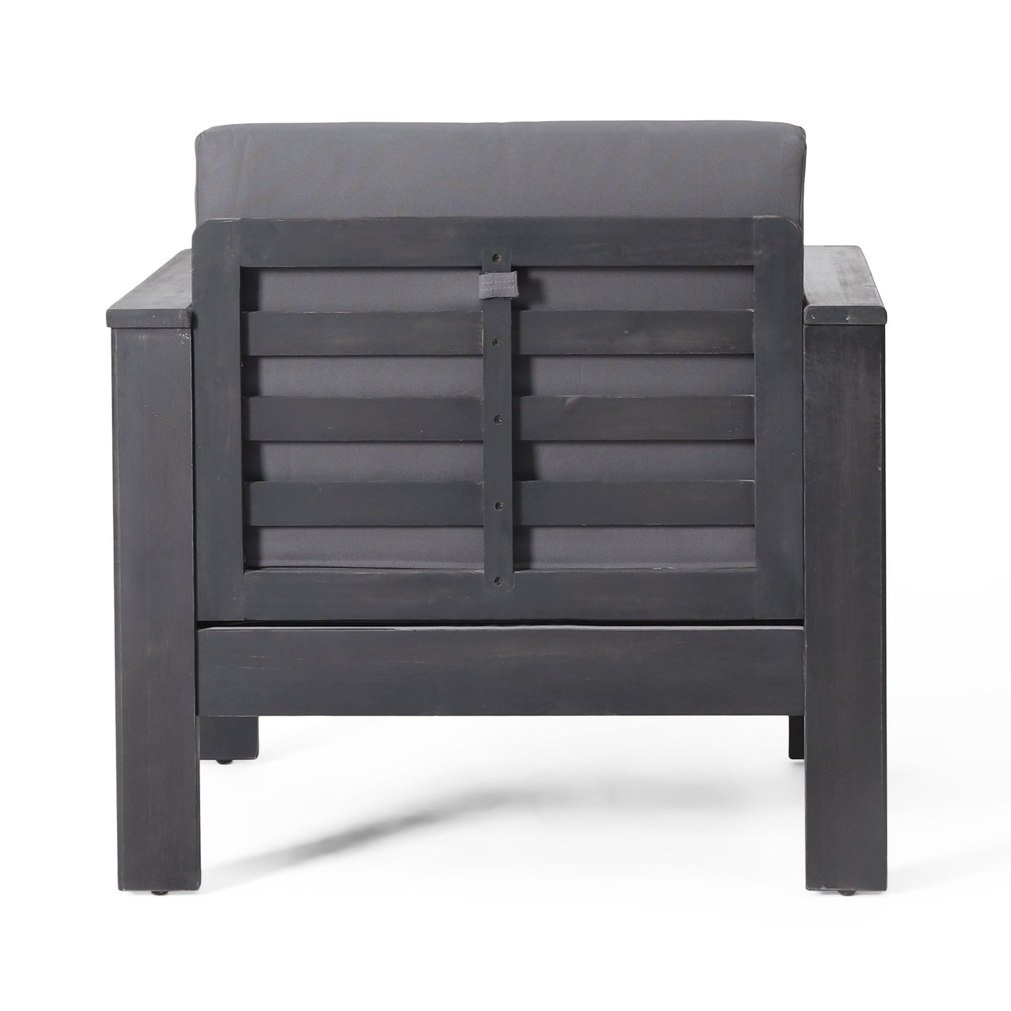 2 Outdoor Acacia Wood Club Chairs with Cushions, Dark Gray, 27.75"D x 32"W x 27.75"H