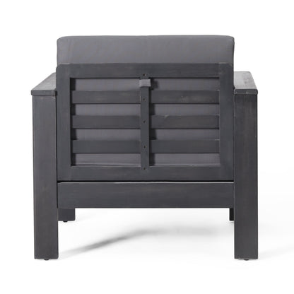 2 Outdoor Acacia Wood Club Chairs with Cushions, Dark Gray, 27.75"D x 32"W x 27.75"H