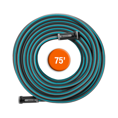 Gardena garden hose 5/8 X-Flow, 30m/100ft teal striped flexible irrigation hose on Tampa Home & Garden Store
