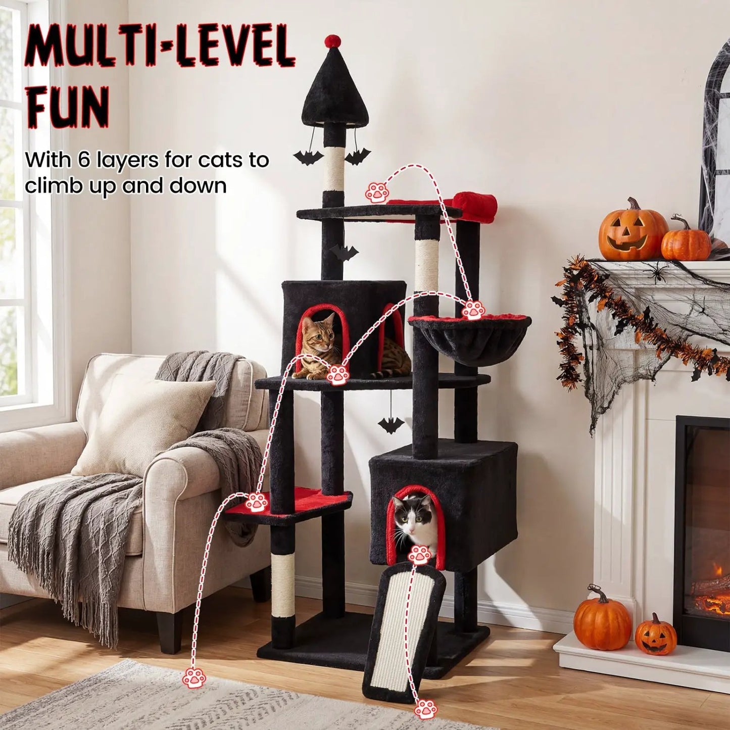 Gothic Cat Tree 75 Inch With 2 Condos Top Perch