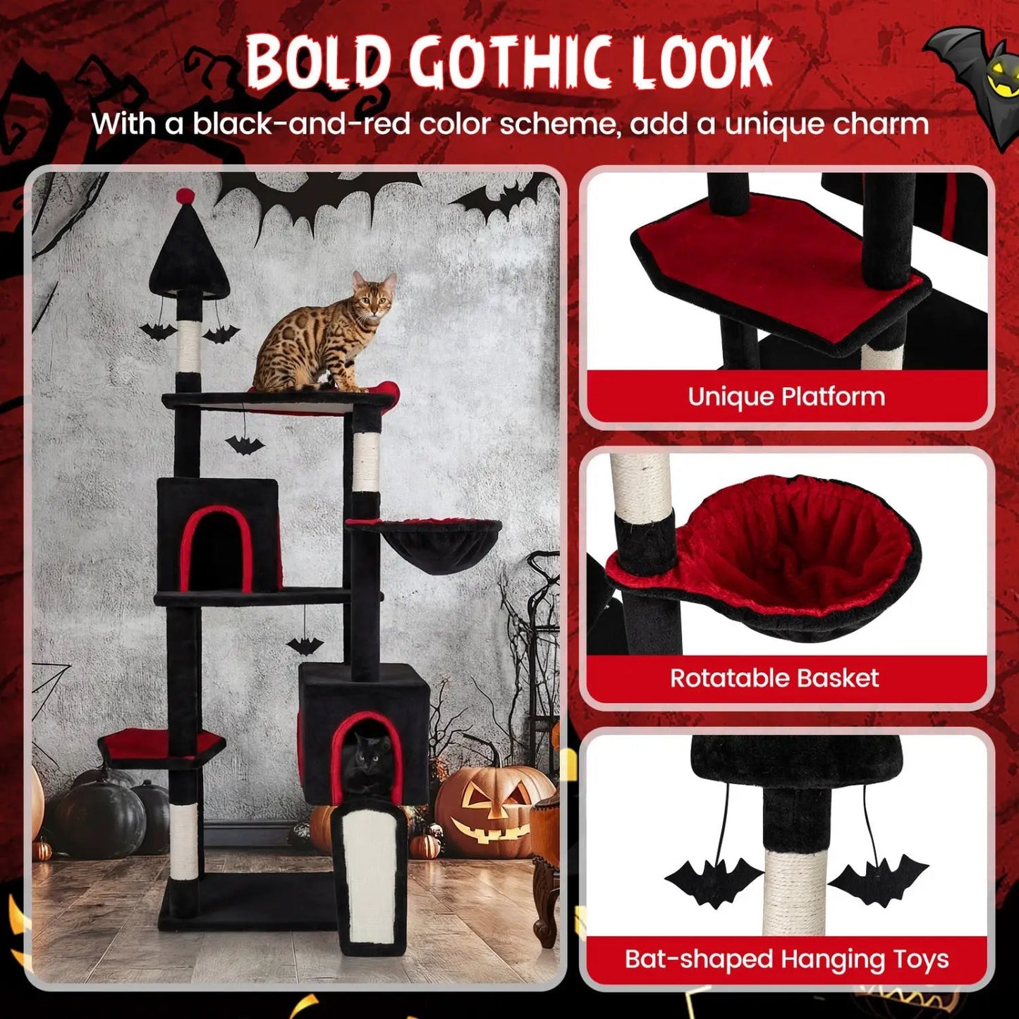 Gothic Cat Tree 75 Inch With 2 Condos Top Perch