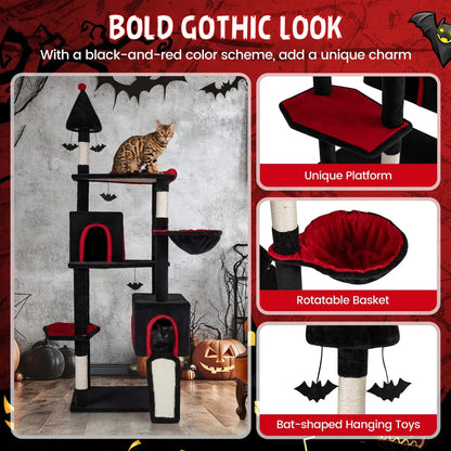 Gothic Cat Tree 75 Inch With 2 Condos Top Perch