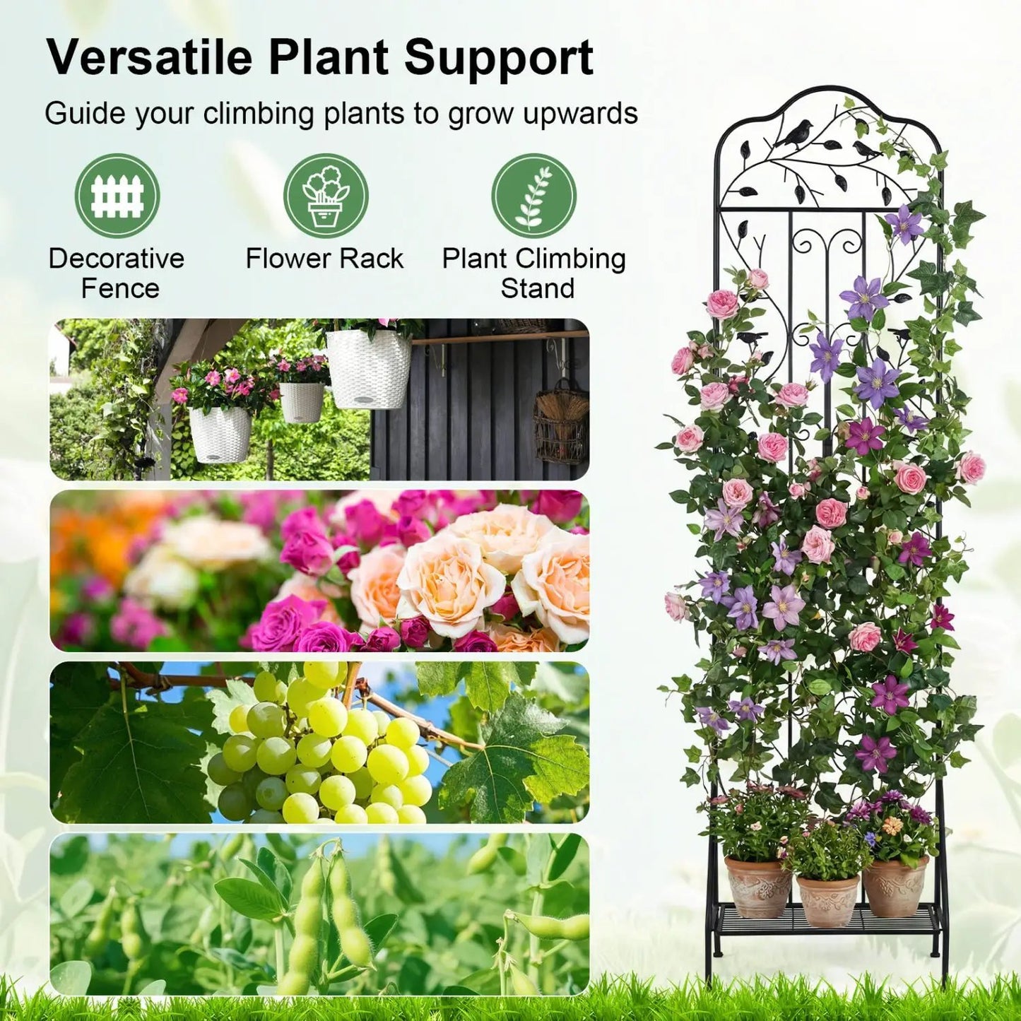 Metal Garden Trellis With Foldable Shelf