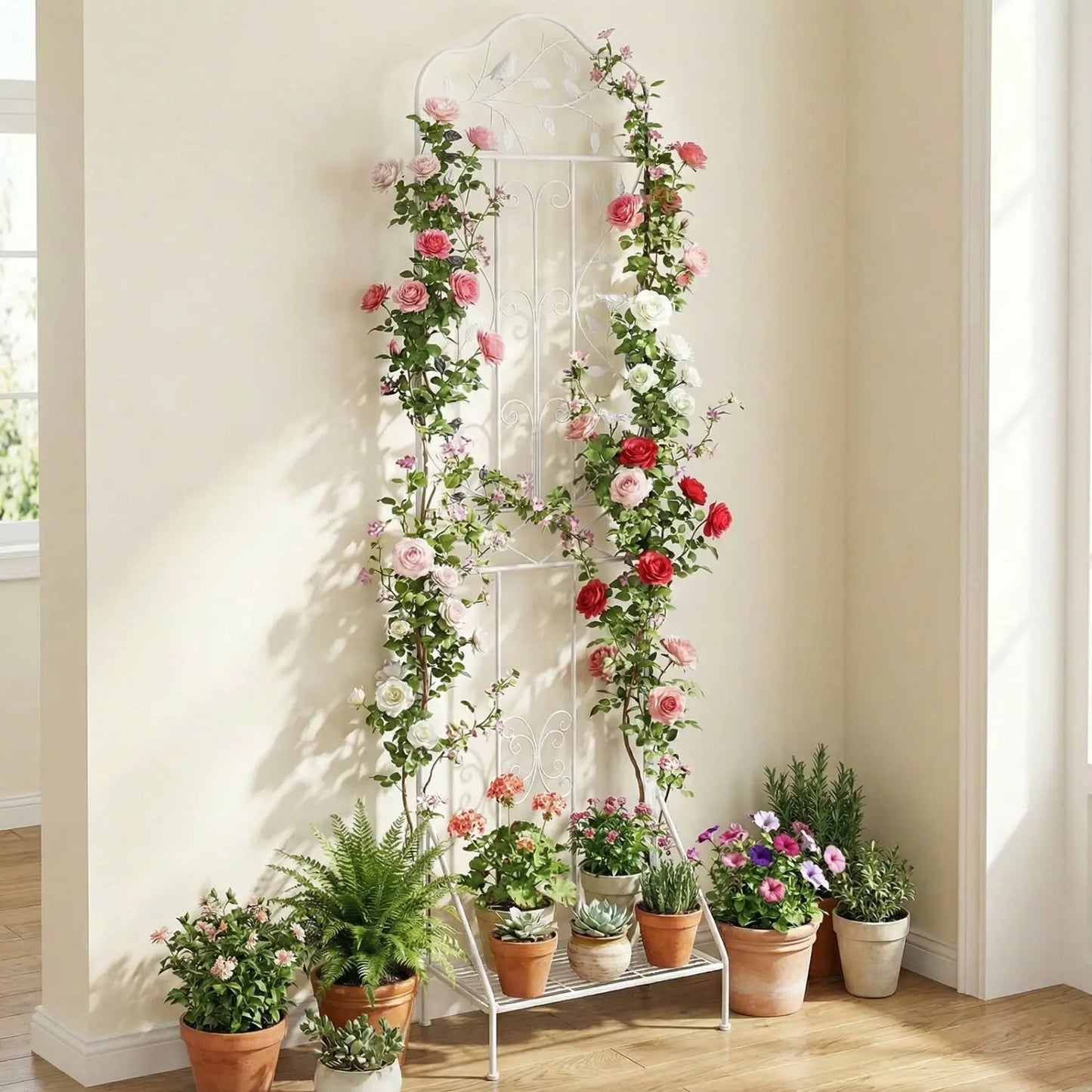 Metal Garden Trellis With Foldable Shelf
