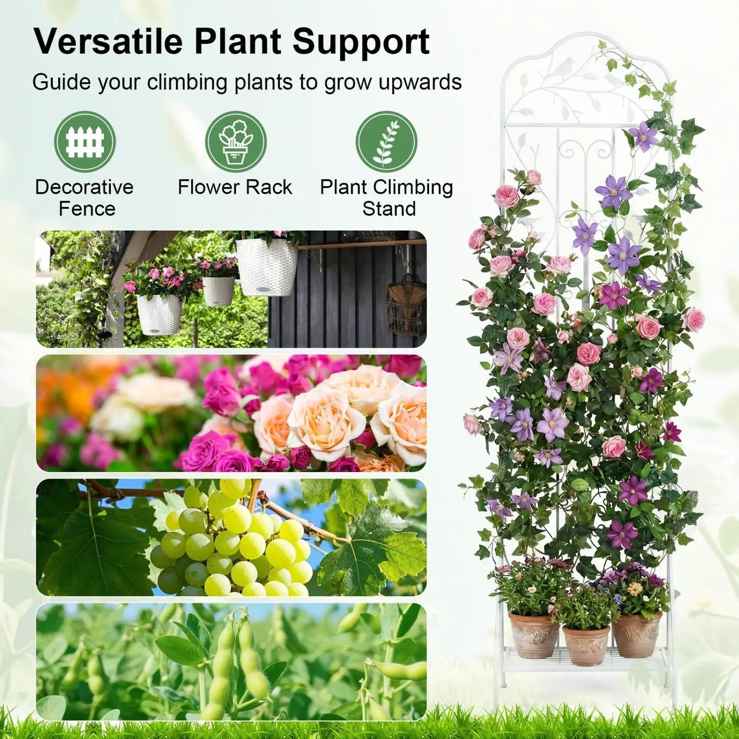 Metal Garden Trellis With Foldable Shelf