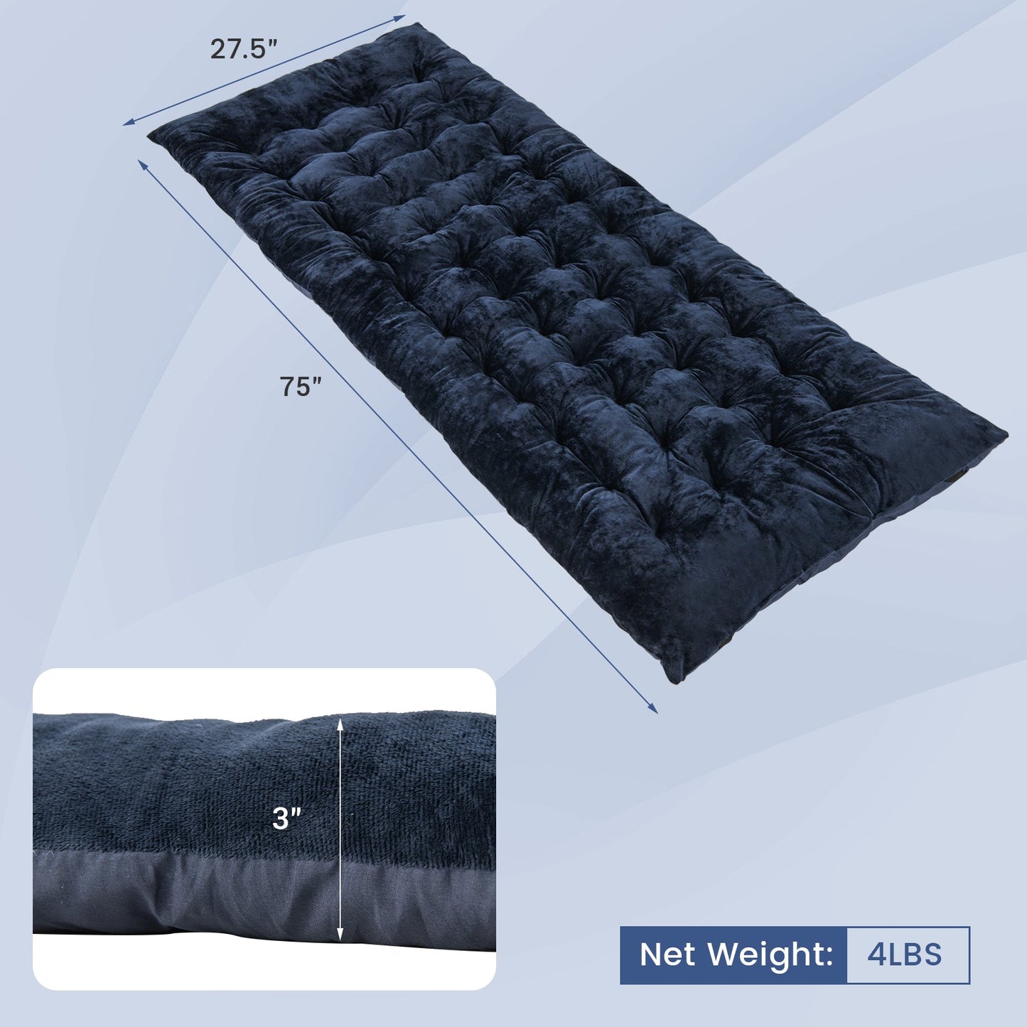 Colchonetas para cuna de camping de 75 x 27,5 pulgadas con terciopelo de cristal suave y transpirable-Gris