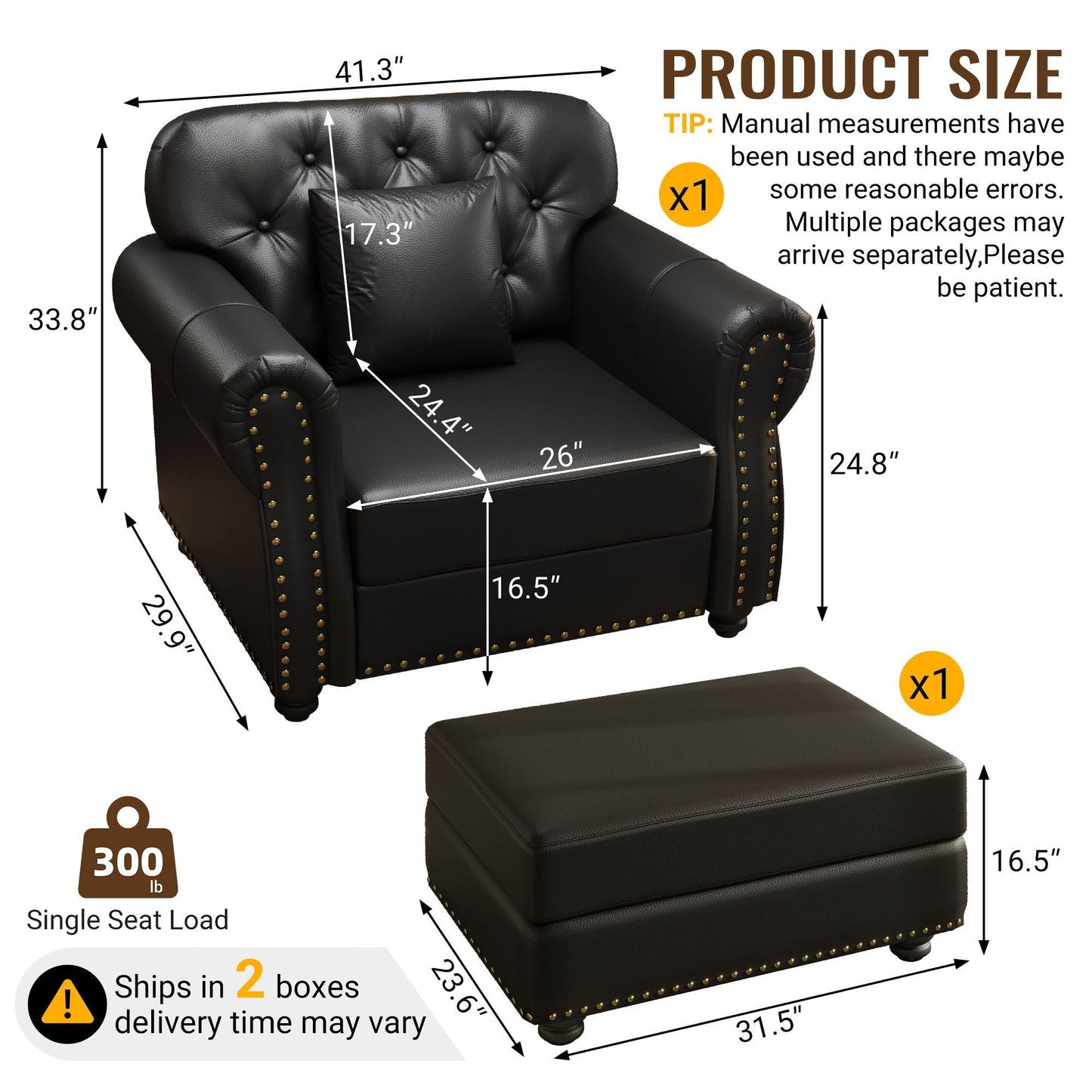 Upholstered Sofa with Nailhead and Ottoman