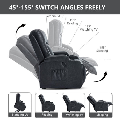 Dark Recliner with Power Lift by HouseOfZazla in black with stand read TV sleep positions on Tampa Home & Garden Store