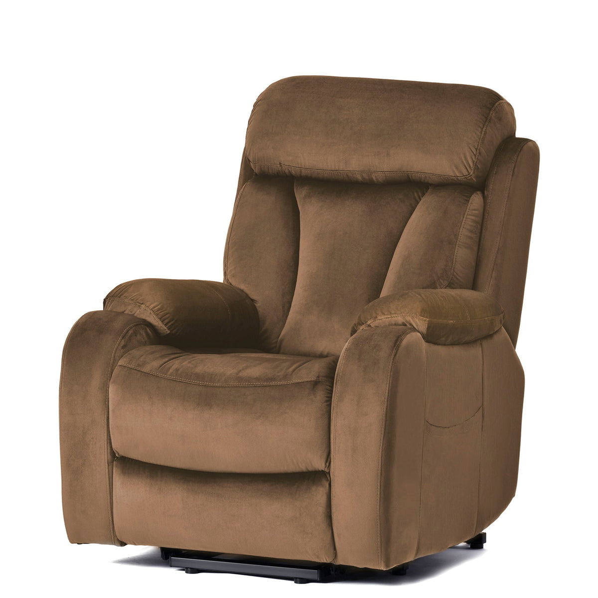 Power lift chair recliner in brown cashmere fabric with plush padding and visible lift base on Tampa Home & Garden Store