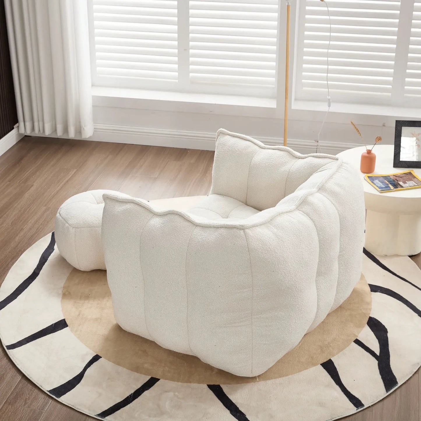Cream bean bag chair with high resilient foam and ottoman, by Unique Piece Furniture, 2-piece on Tampa Home & Garden Store