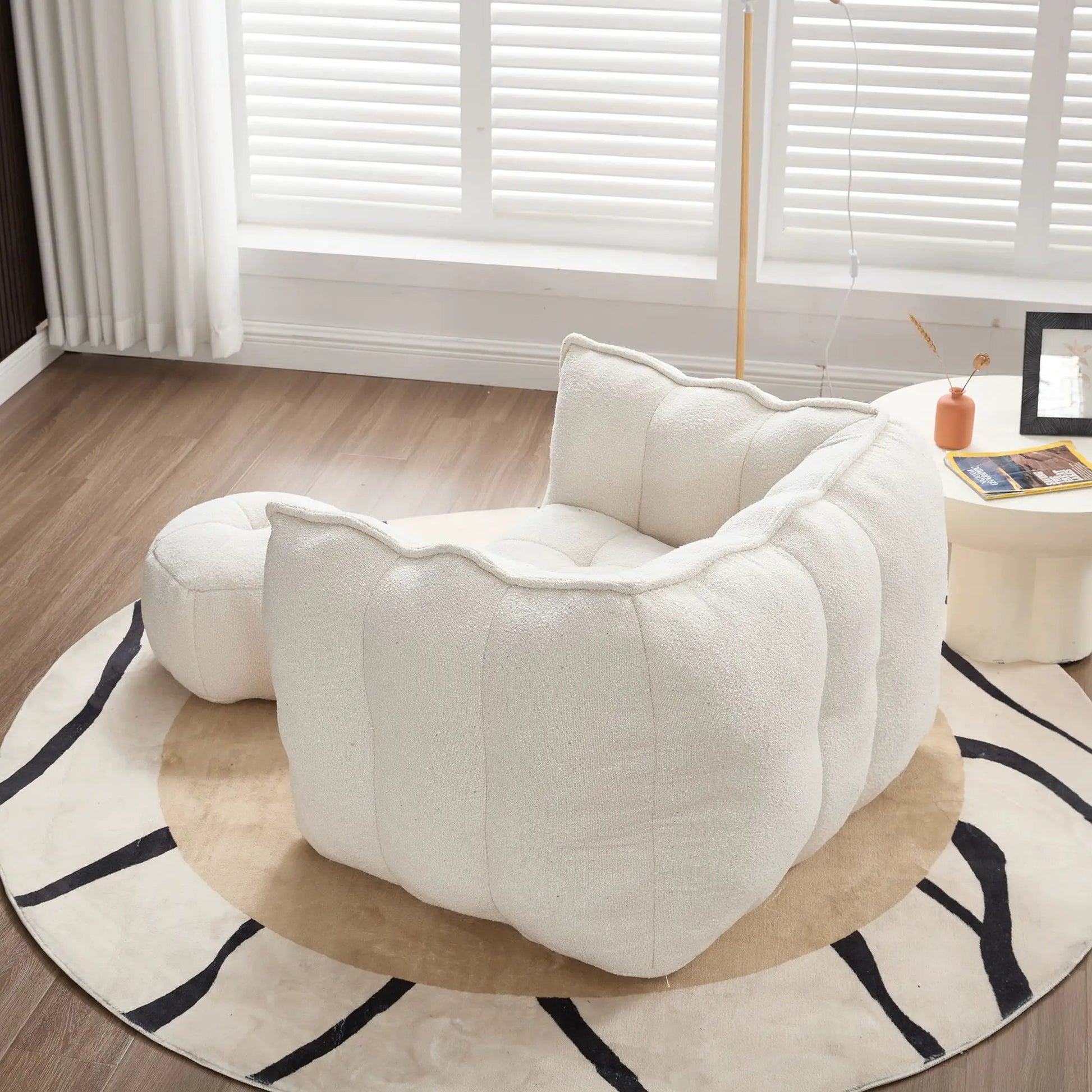 Cream bean bag chair with high resilient foam and ottoman, by Unique Piece Furniture, 2-piece on Tampa Home & Garden Store