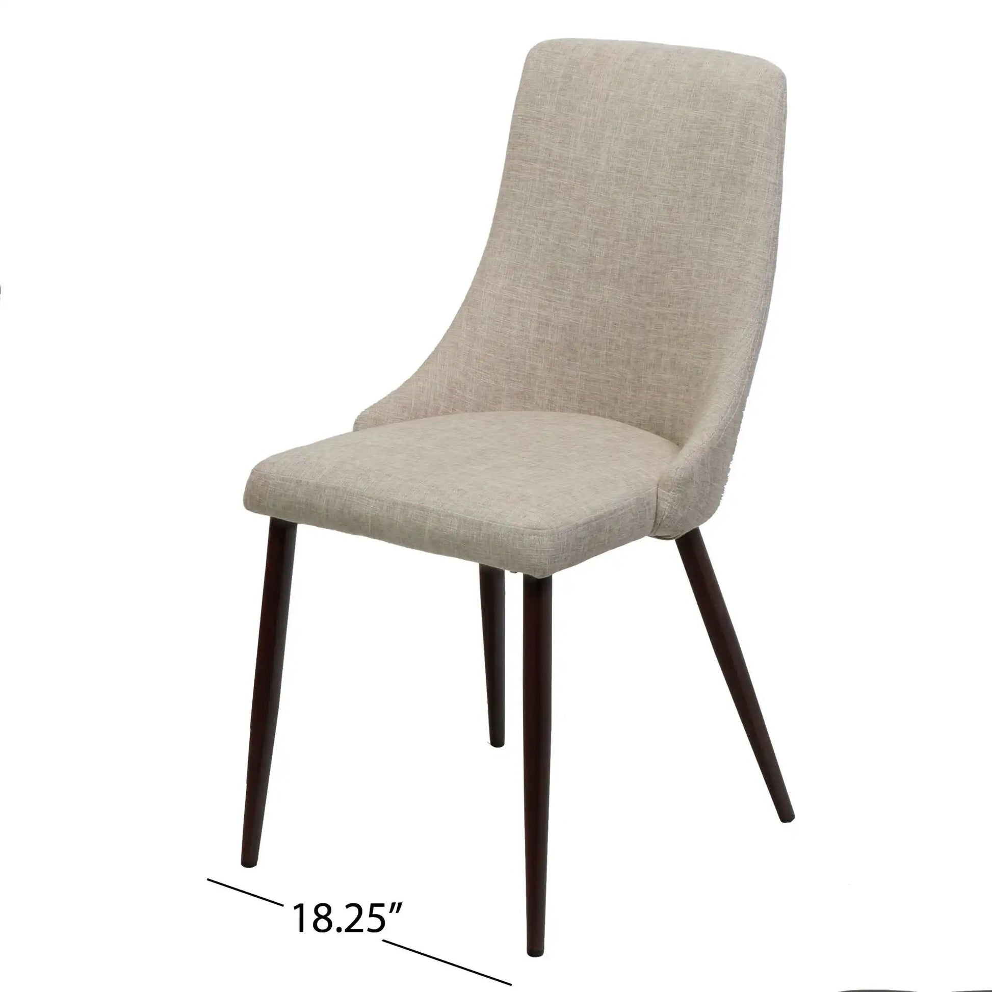 Mid Century Modern Fabric Armless Dining Chair in beige linen with dark wood legs on Tampa Home & Garden Store