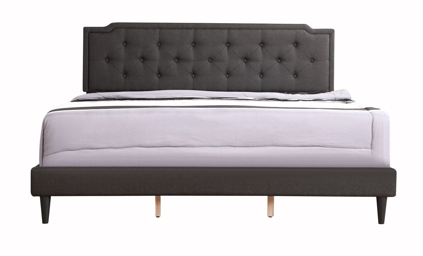 Upholstered bed with dark gray tufted headboard by HouseOfZazla on Tampa Home & Garden Store