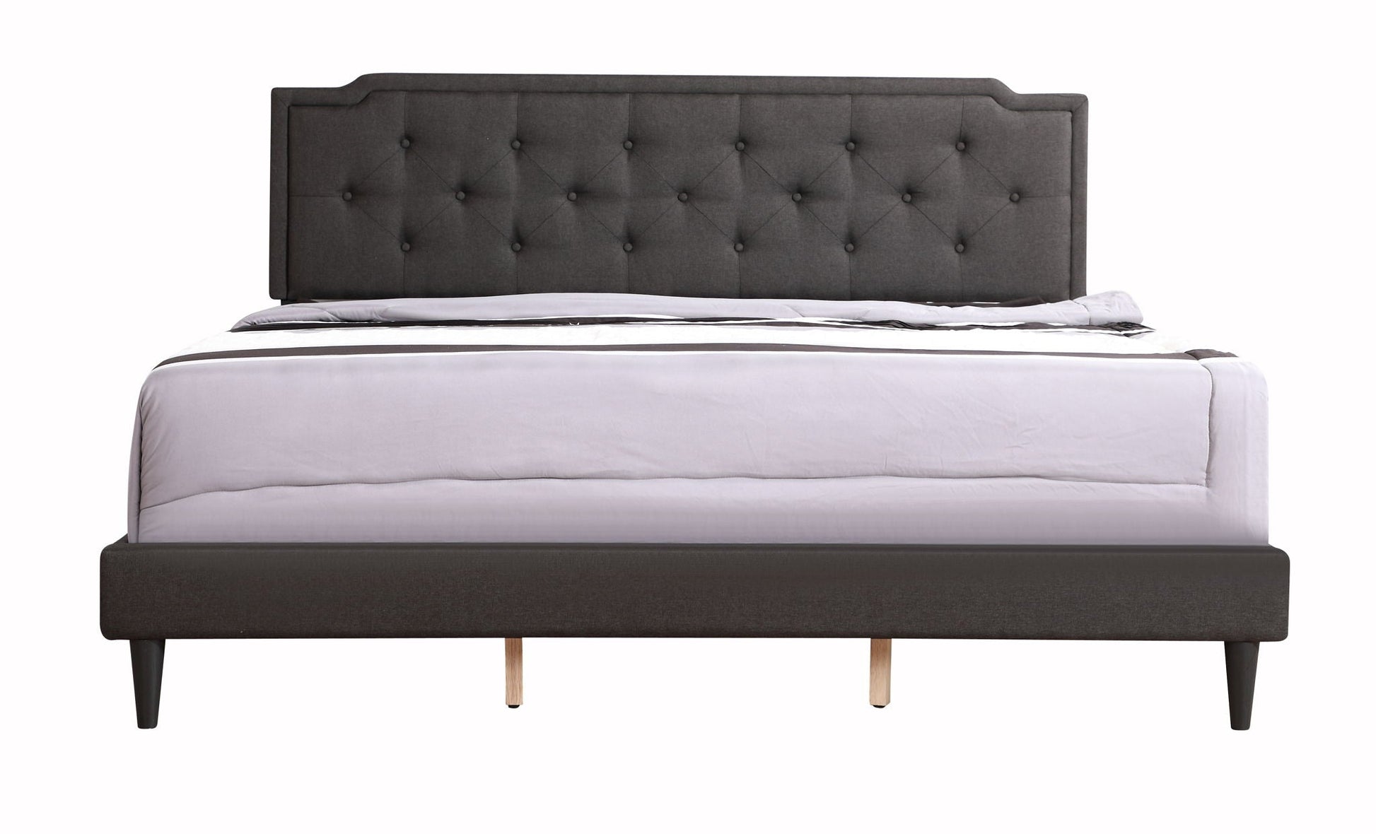 Upholstered bed with dark gray tufted headboard by HouseOfZazla on Tampa Home & Garden Store