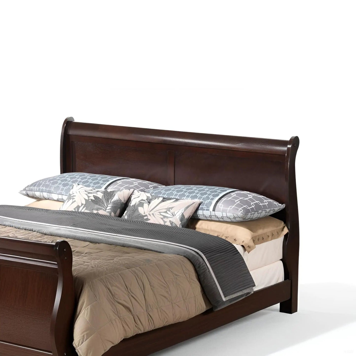 Louis Phillipe Panel Sleigh Bed dark wood with headboard by Unique Piece Furniture on Tampa Home & Garden Store