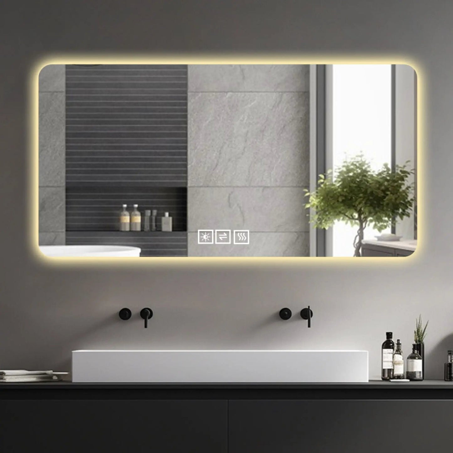 LED Bathroom Mirror Unique Piece Furniture with 3-color dimmable backlight and warm glow edge on Tampa Home & Garden Store