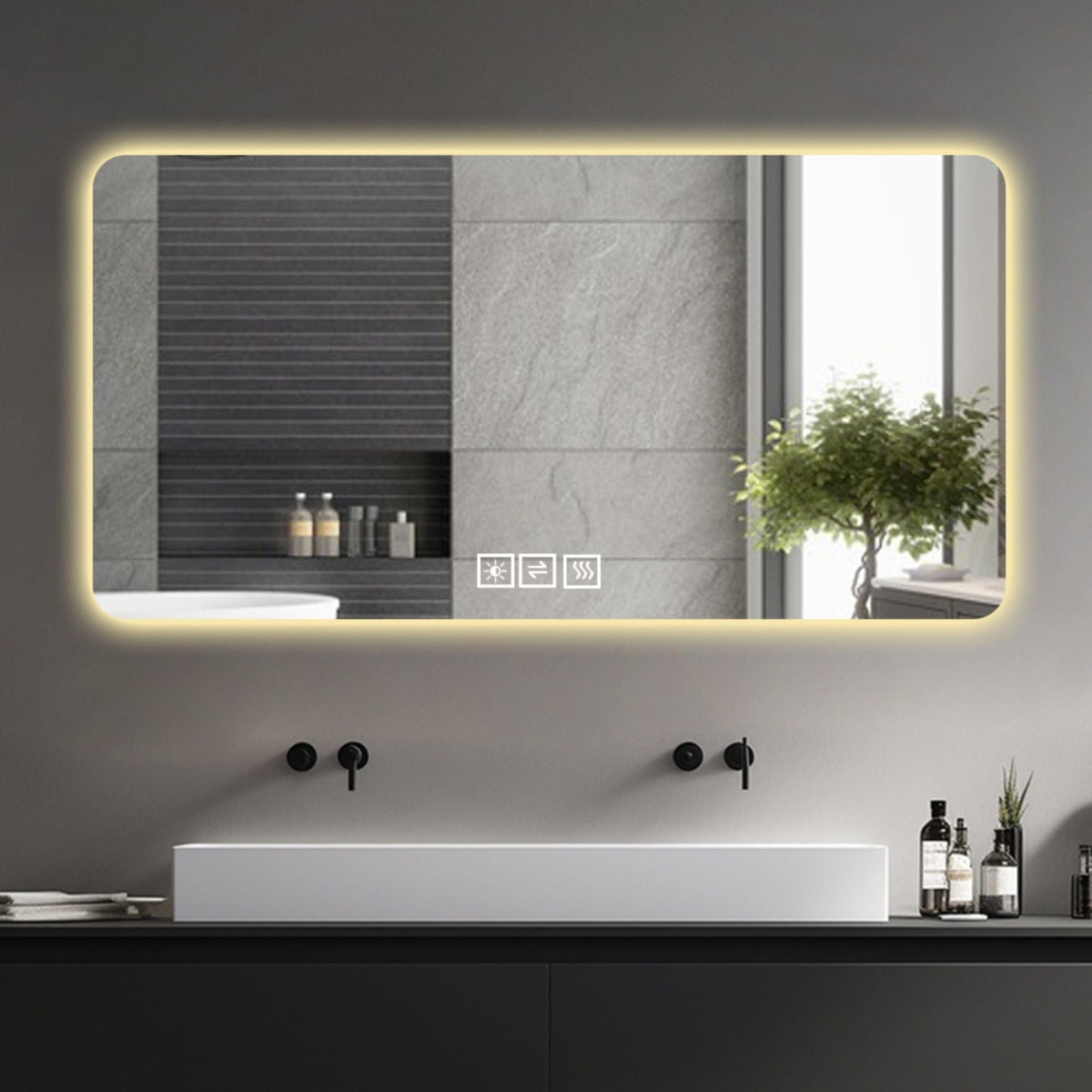 LED Bathroom Mirror with 3 Color Dimmable Backlight Pearl Silver by HouseOfZazla on Tampa Home & Garden Store