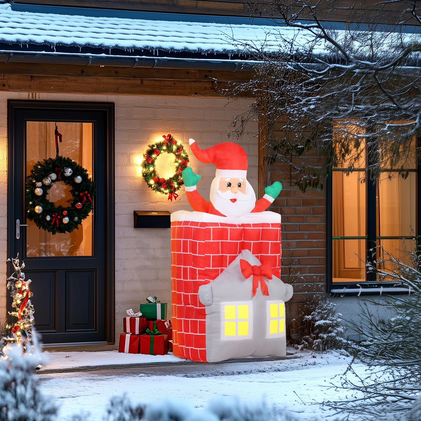 7ft Christmas inflatable Santa in brick chimney with LED lights outdoor decor HouseOfZazla on Tampa Home & Garden Store