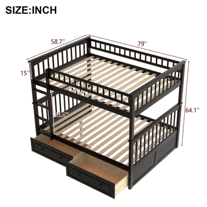 Bunk Bed with Drawers in black wooden frame, bottom storage drawers, convertible design on Tampa Home & Garden Store