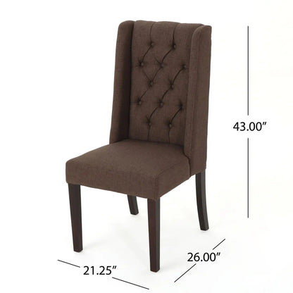Sophisticated tufted dining chair brown fabric with high-back, button-tufted back by HouseOfZazla on Tampa Home & Garden Store