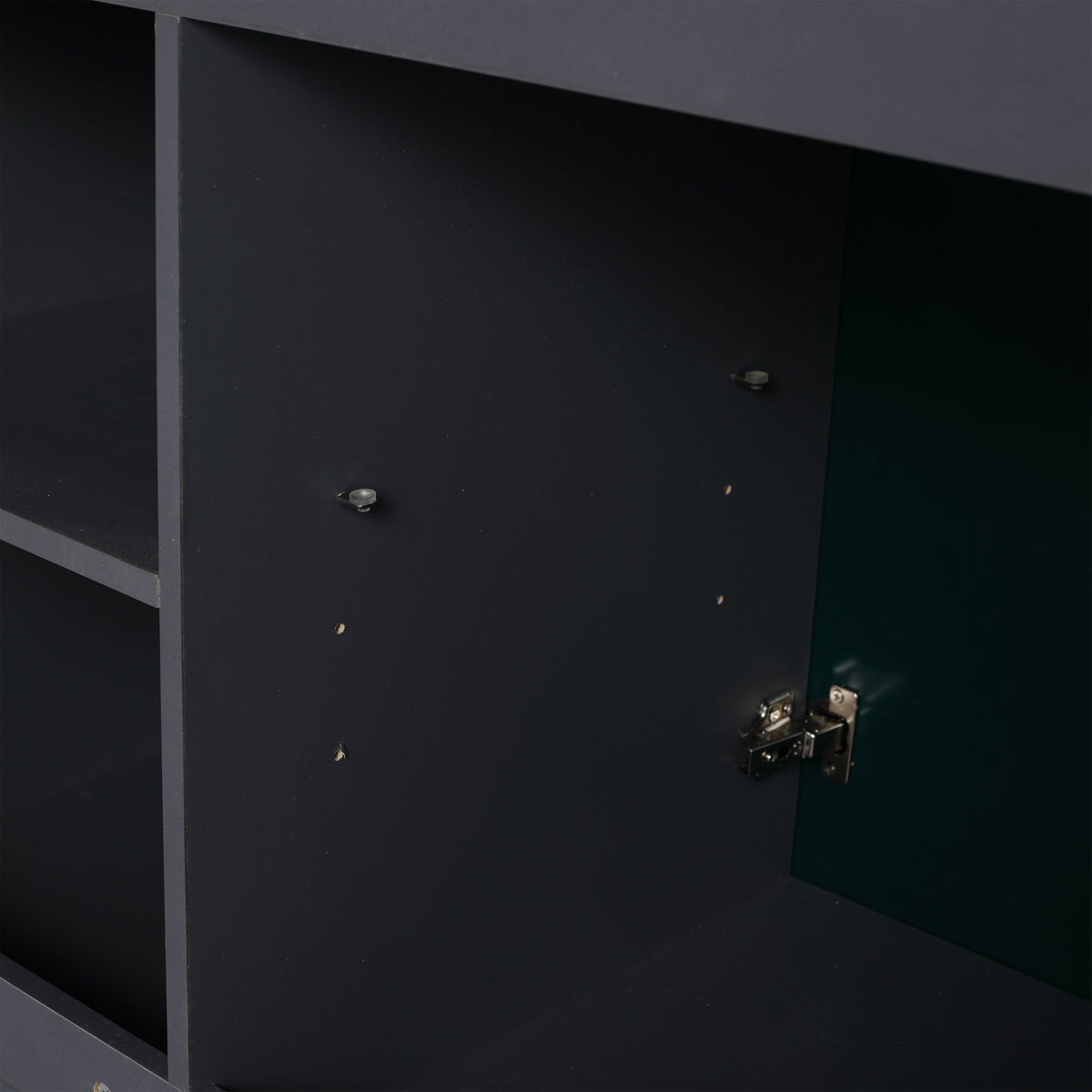 Freestanding bathroom vanity by HouseOfZazla, dark gray cabinet with open doors and hinges on Tampa Home & Garden Store