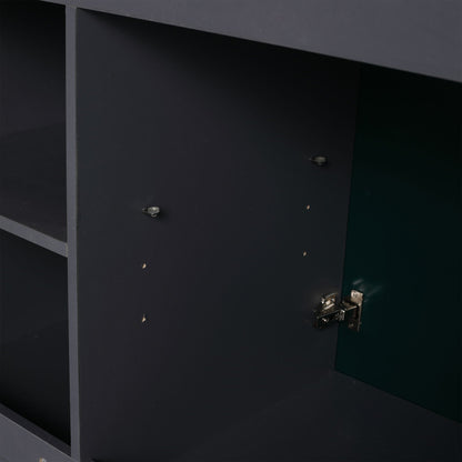 Freestanding bathroom vanity by HouseOfZazla, dark gray cabinet with open doors and hinges on Tampa Home & Garden Store