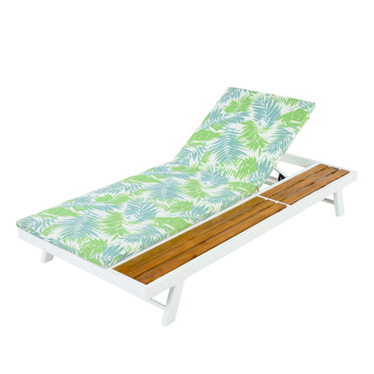 White Iron and Teak Outdoor Chaise Lounge Set