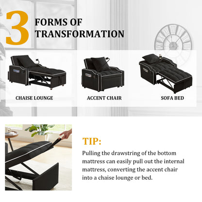 Modern 3 in 1 Convertible Sofa and Chair Bed Set