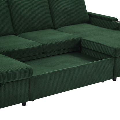 U-shaped sleeper sectional sofa bed in green corduroy with storage chaise by HouseOfZazla on Tampa Home & Garden Store