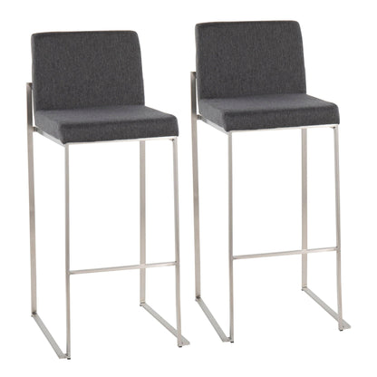 Contemporary high-back barstool set with dark gray upholstered seats and chrome frames, 2 stools on Tampa Home & Garden Store