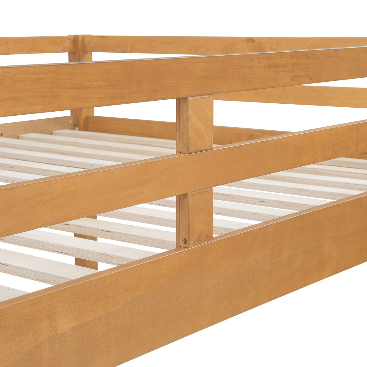 Sturdy bunk bed with ladder in warm honey wood finish, slatted rails on Tampa Home & Garden Store