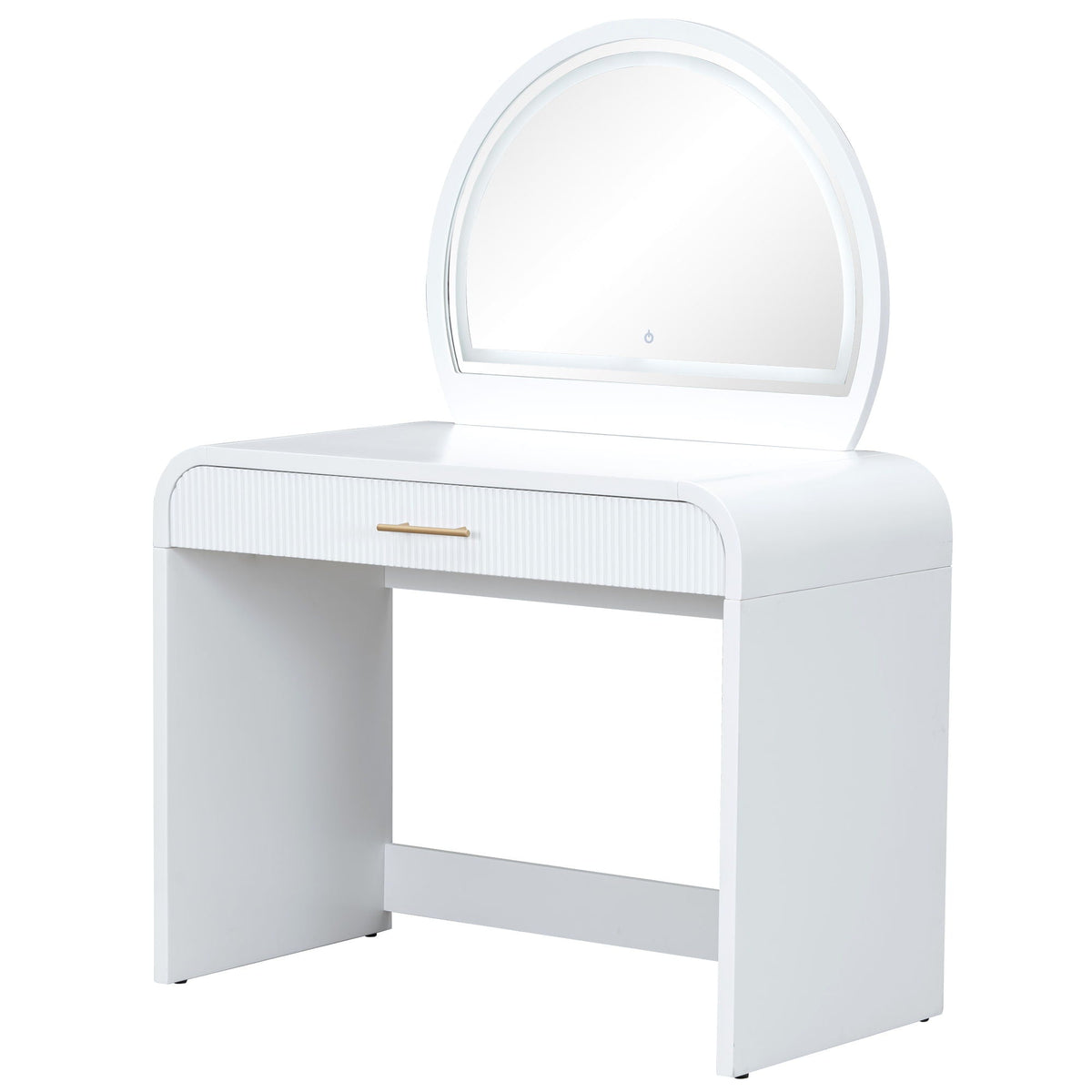 Makeup vanity table with drawer and touch-screen lighted mirror, white finish, HouseOfZazla base on Tampa Home & Garden Store