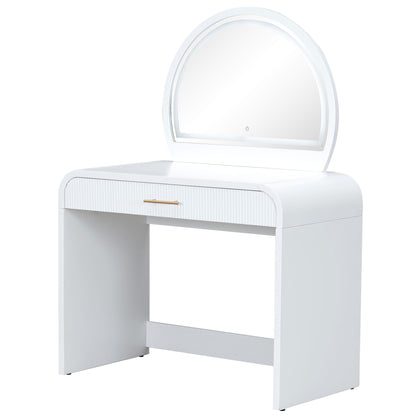Makeup vanity table with drawer and touch-screen lighted mirror, white finish, HouseOfZazla base on Tampa Home & Garden Store