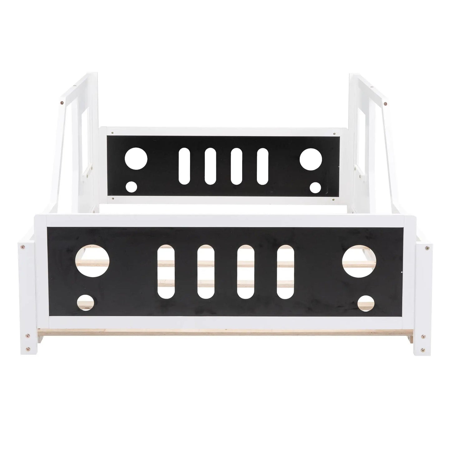 Classic Car Shaped Platform Bed With Wheels white frame black panels Unique Piece Furniture on Tampa Home & Garden Store