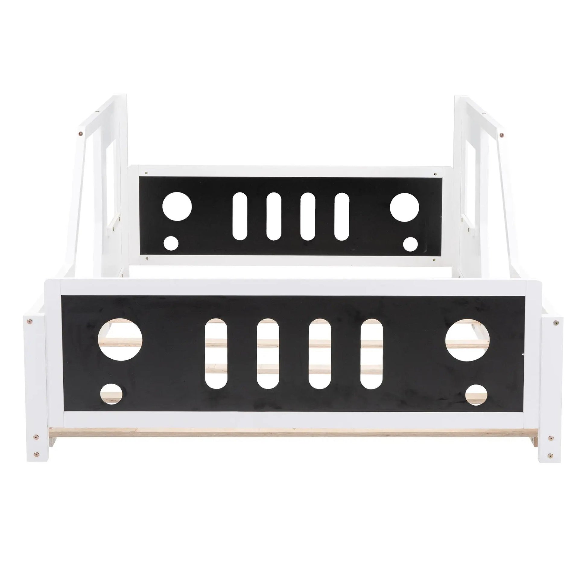 Classic Car Shaped Platform Bed With Wheels white frame black panels Unique Piece Furniture on Tampa Home & Garden Store