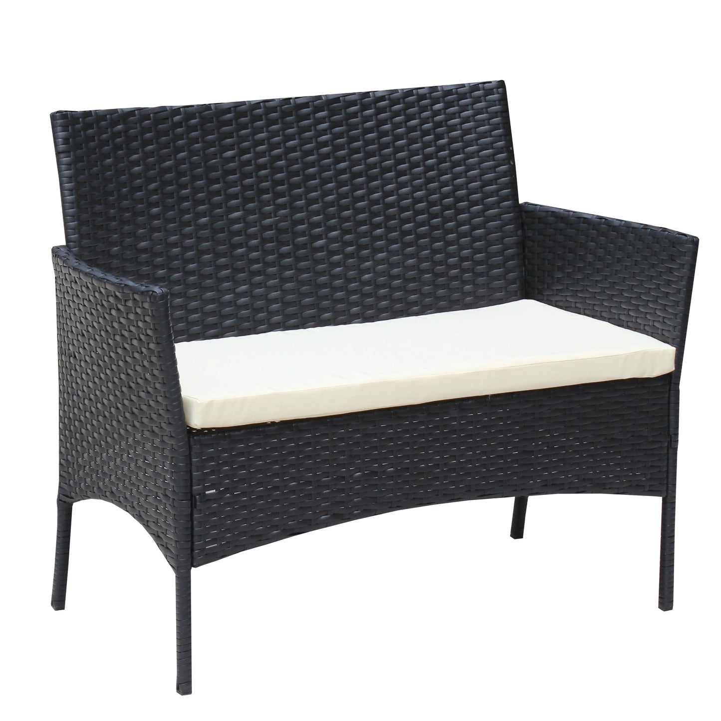 4pc rattan patio furniture set sofa, black wicker with white cushions HouseOfZazla on Tampa Home & Garden Store