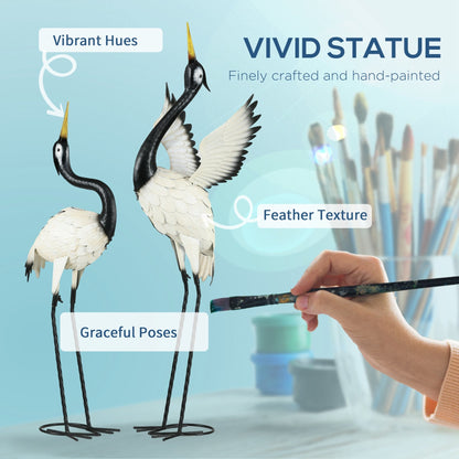 Outsunny set of 2 black-and-white heron garden statues with gold beaks on metal stands on Tampa Home & Garden Store