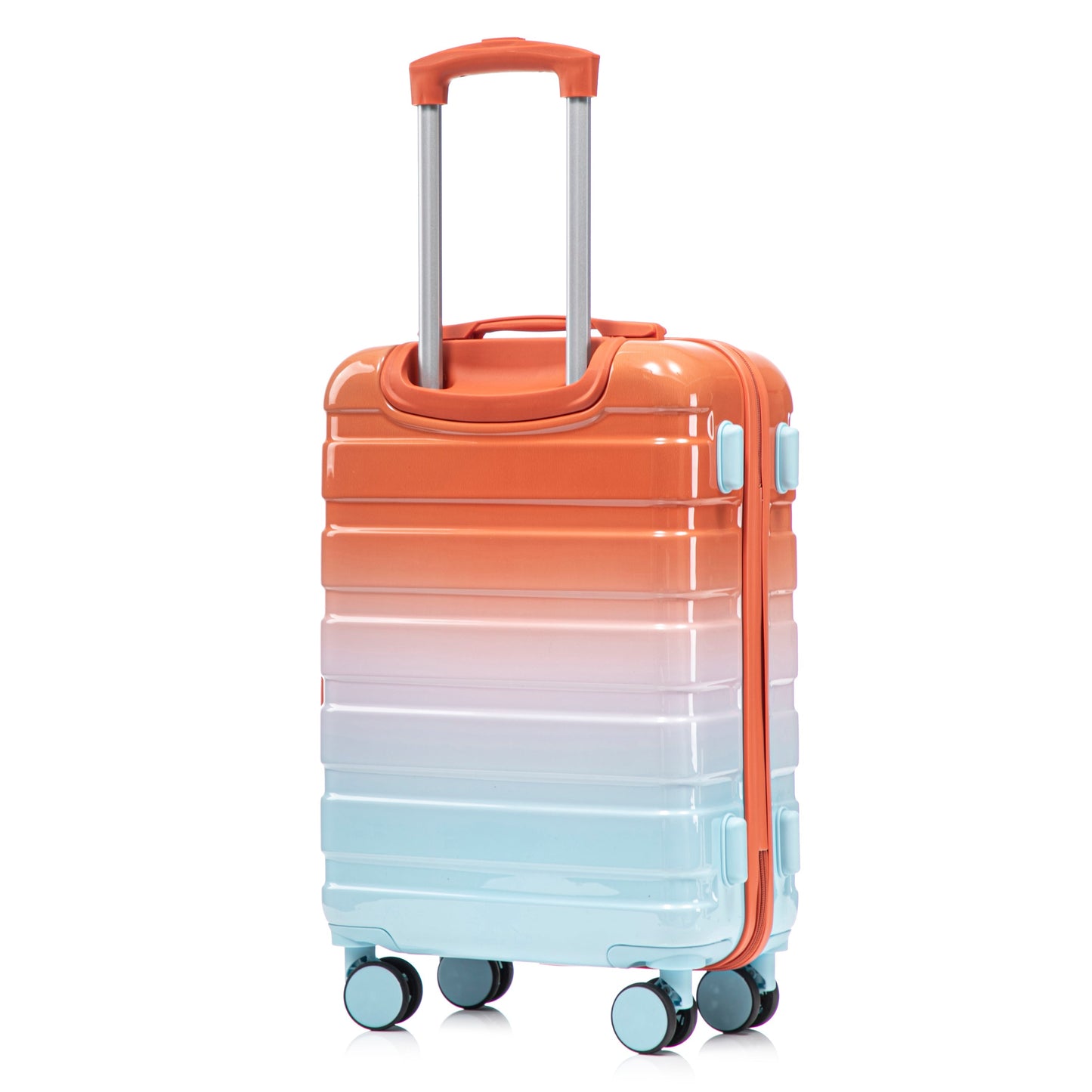2-Piece PC Spinner Wheel Luggage Set with orange-to-blue gradient and smooth wheels on Tampa Home & Garden Store