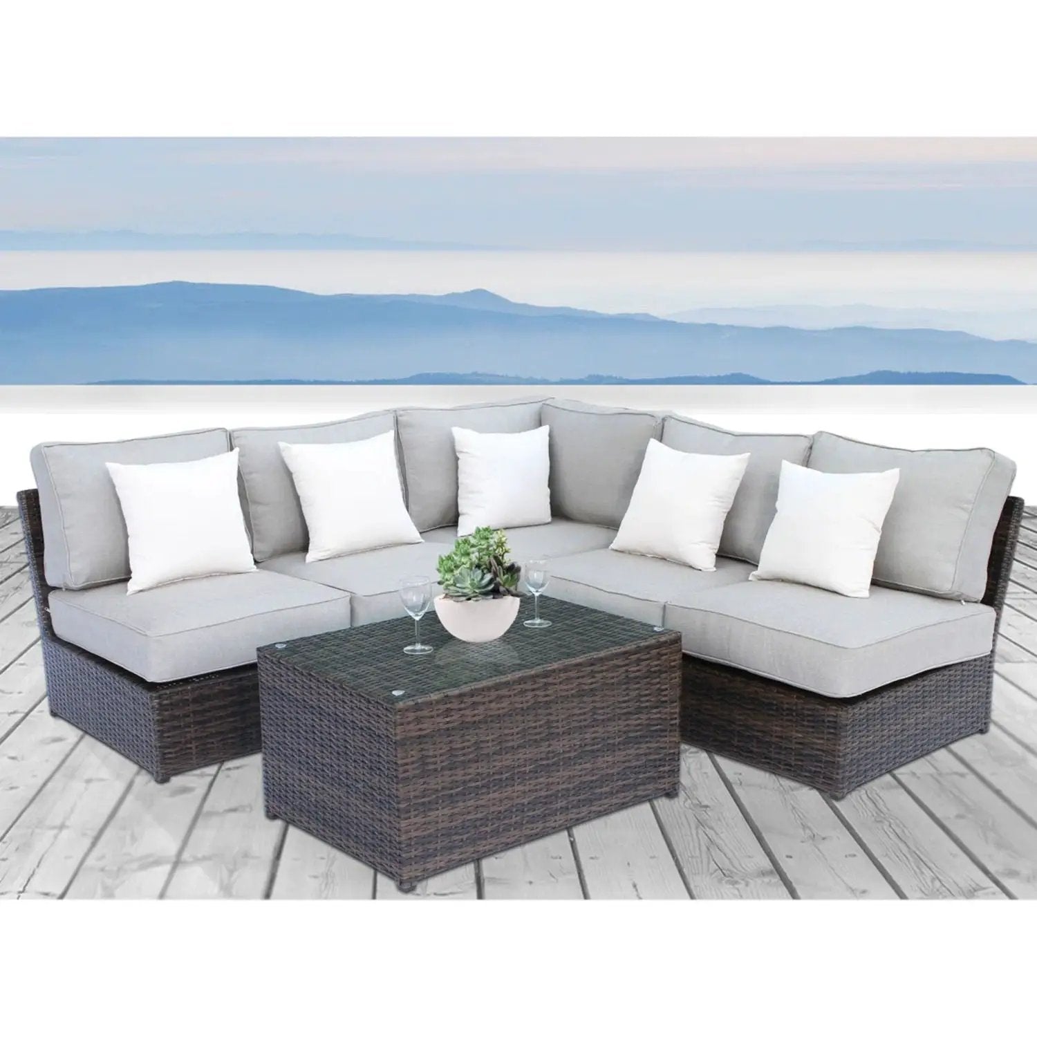 Comfortable Modern Patio Rattan Sectional Set With Cushions 2-piece outdoor on Tampa Home & Garden Store